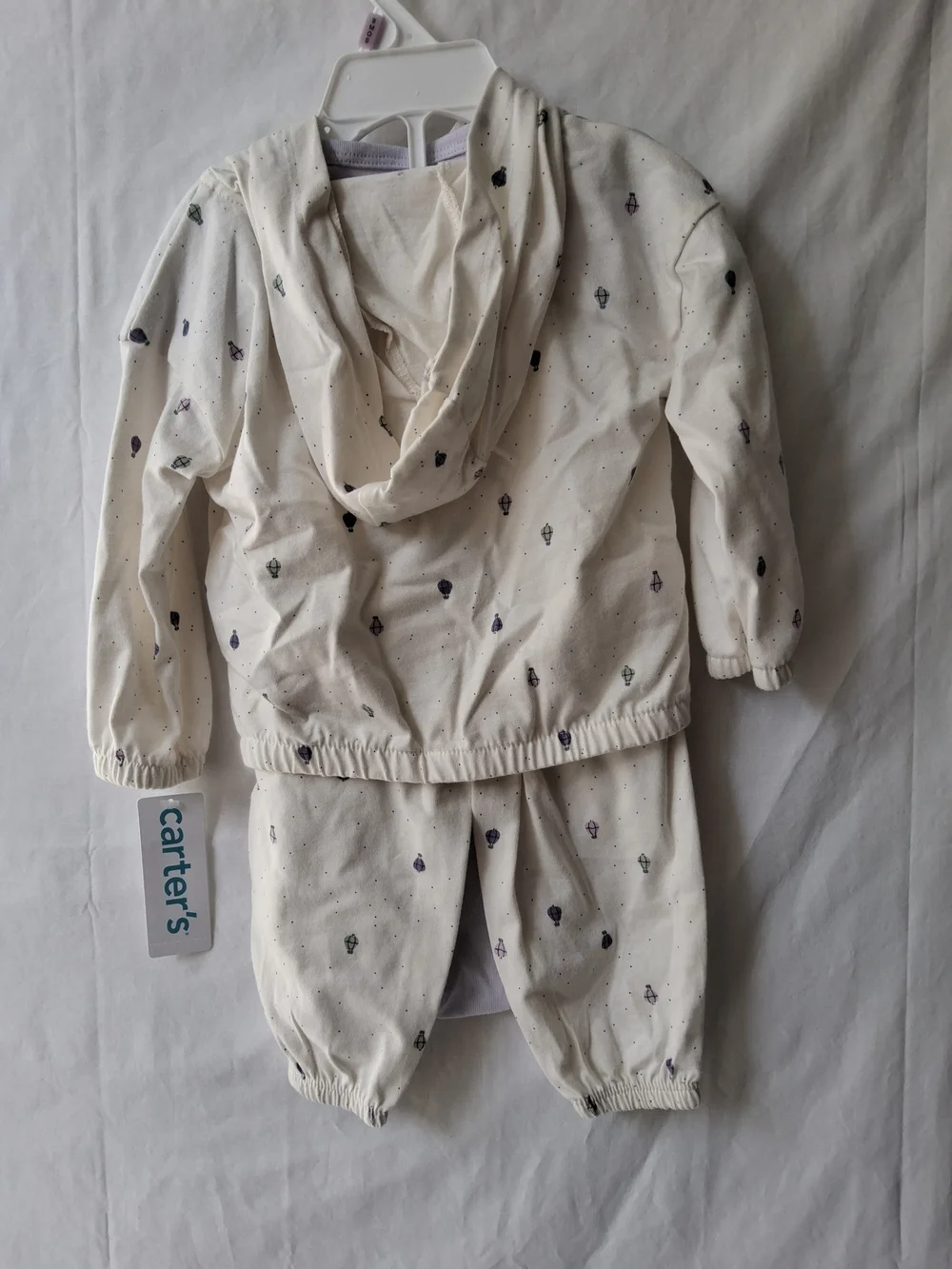 Carter's Cream‎ Hooded Zip Sweatshirt, Pants & Lavender Bodysuit Set